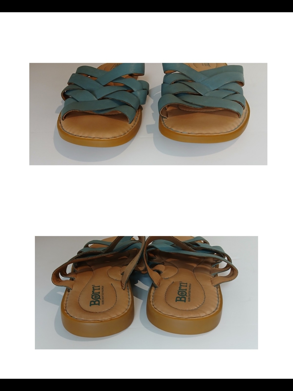 Born Women's Teal Green Crisscross Leather Slide Sandals - Picture 2 of 5